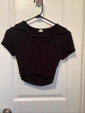 Garage Black Cropped Polo V-Neck Tee